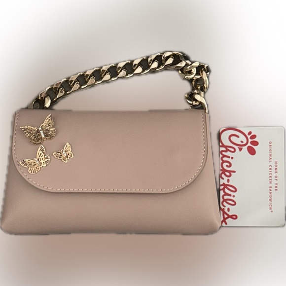 Elegant Blush Pink Mini Handbag | Gold Chain + Butterflies - Picture 6 of 7